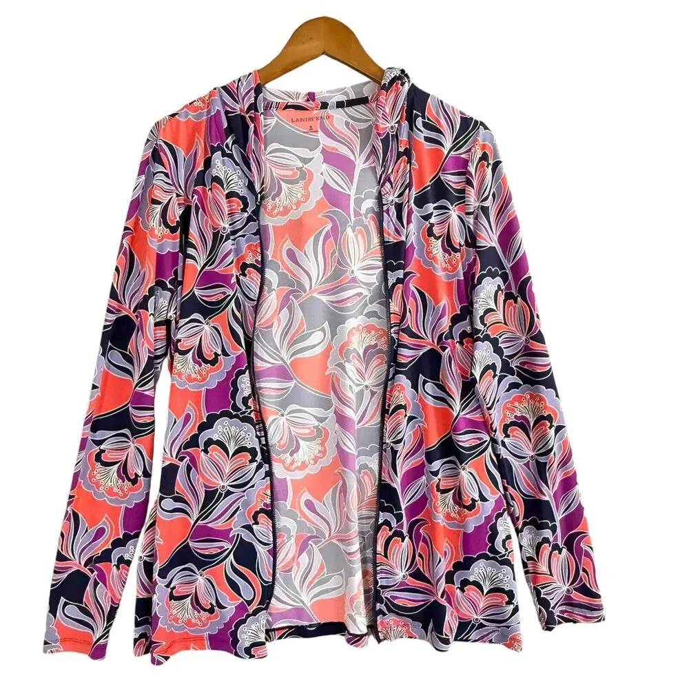 Lands End Women Hoodie Jacket Colorful Abstract Full Zip sz/ S - Picture 3 of 14